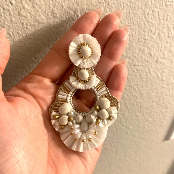 Boho Statement White and Gold Wedding Earrings - Picture 4 of 9
